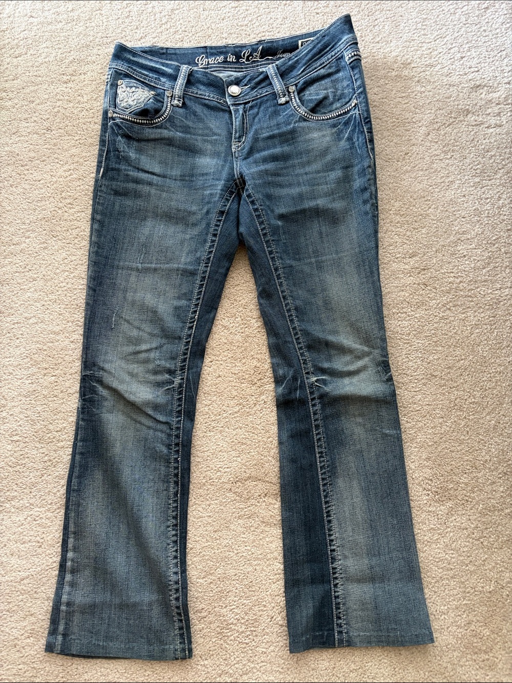 Grace in LA Medium Dark Blue Flare Jeans
